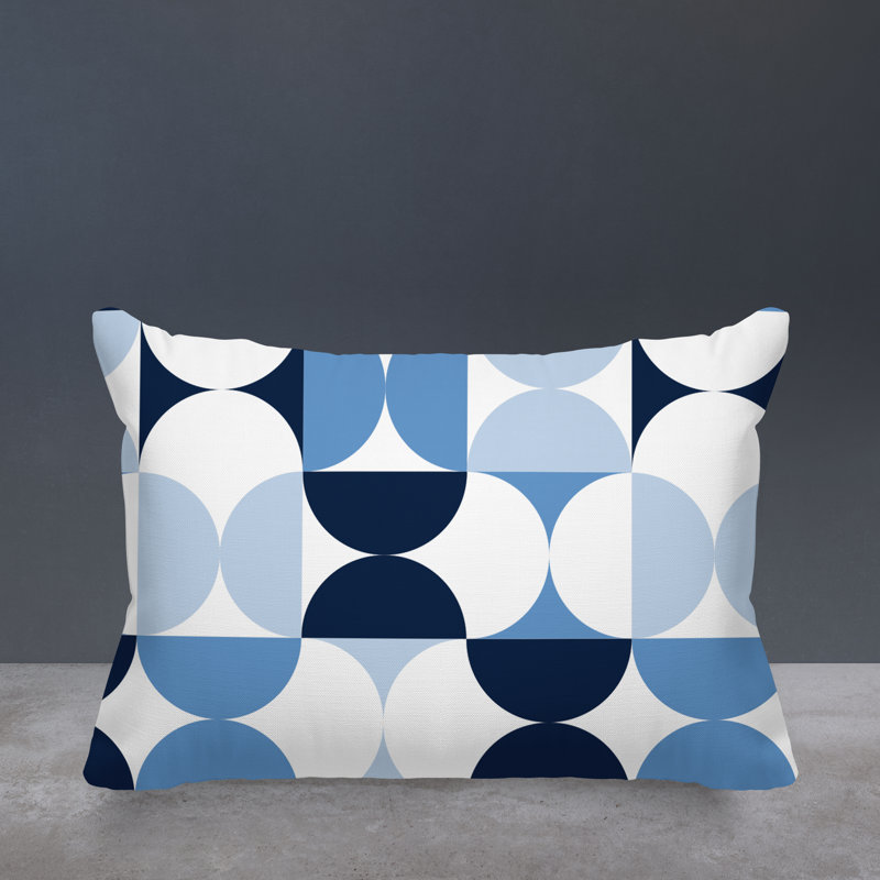 Griffin Geometric Minimalist Indoor/Outdoor Throw Pillow, Sky/Navy Blue
