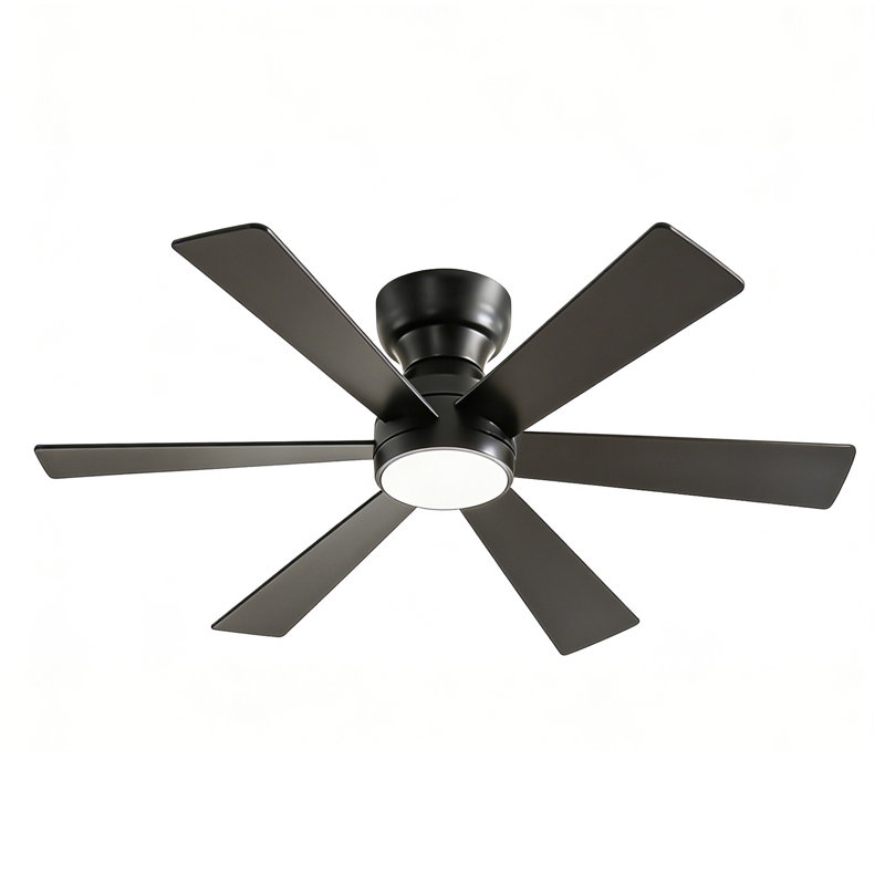 46" Flush Mount Ceiling Fan with Lights Remote Control,Quiet DC Motor 6 Plywood Blade Ceiling Fans 6 Speed Levels,Reversible Ceiling Fan, for Patio Living Room, Bedroom, Office,Indoor.((Matte Black  )
