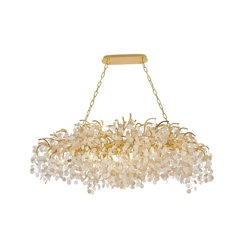 Lustre doré à 16 lumières avec pétales de verre