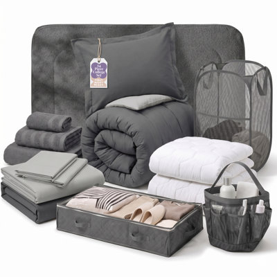 Ensemble de literie de chambre à coucher pour lit simple et essentiels 14 personnes avec tête de lit roulée AMYX