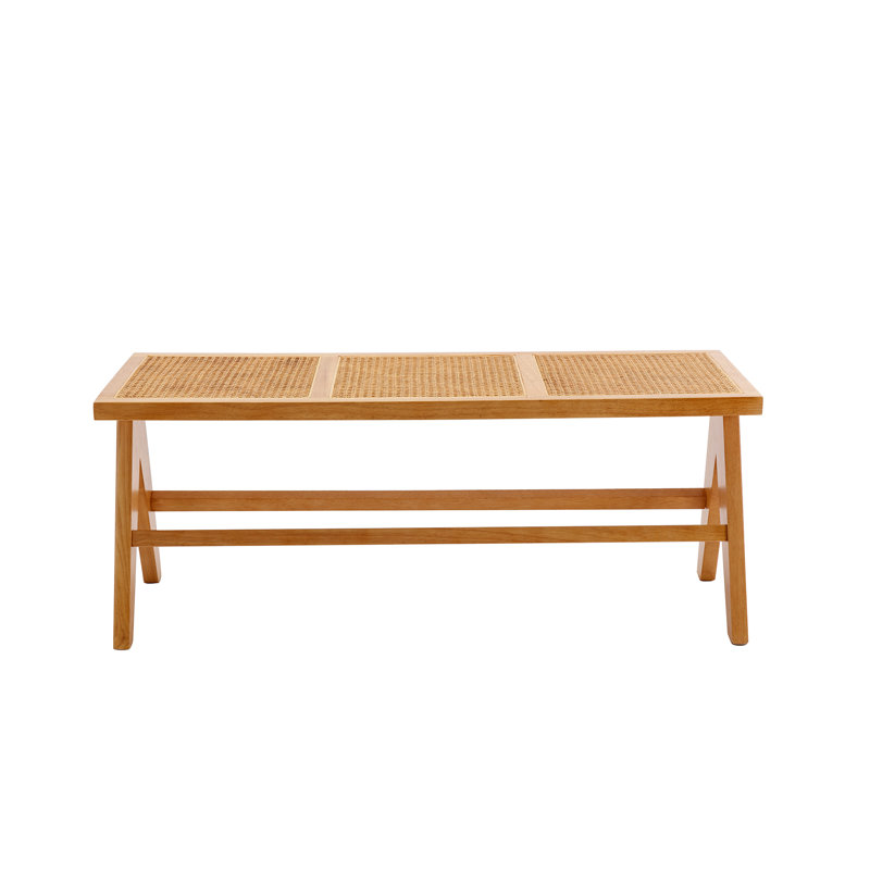 42" Rattan Entryway Bench with Footrest, Itasca Dining Bench, Jaune