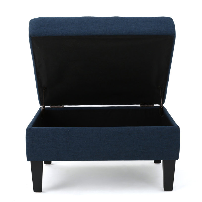 Repose-pieds de rangement contemporain avec coutures gaufrées touffetées, conception fonctionnelle pour coussins et couvertures, bleu marine