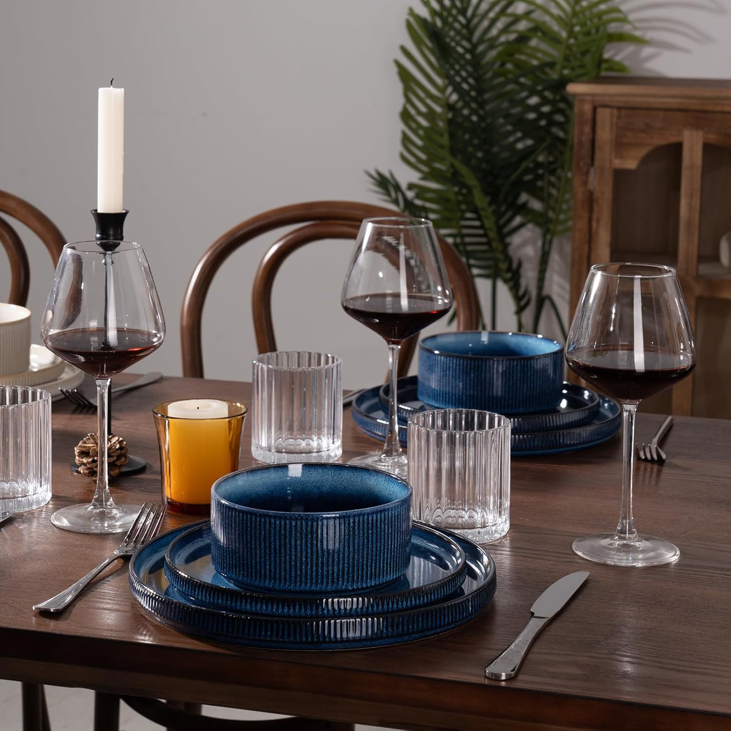 Stoneware Dinnerware Set, Service for 4, Nebulas Blue