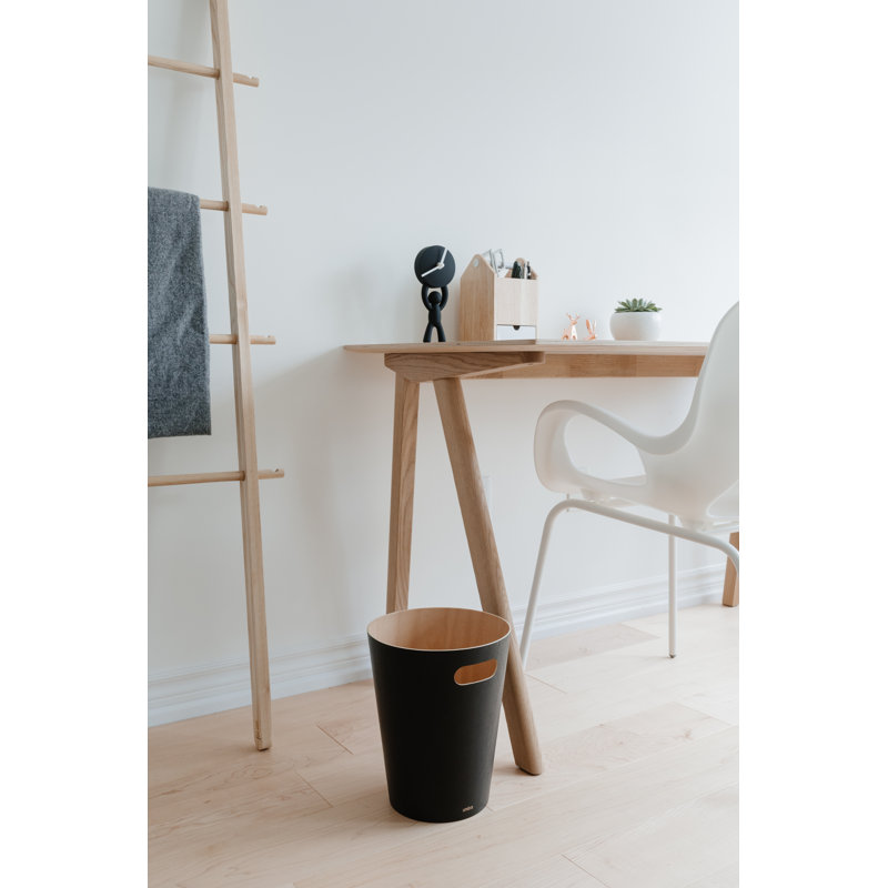 Woodrow Small Bin - Open Wood Waste Basket for Office, Bedroom, Bathroom, 2.25 Gallons, Noir, naturel