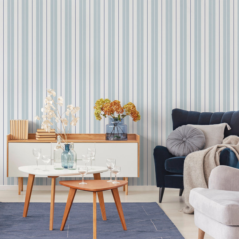 Essential Stripes Polo Stripe Wallpaper, Light Blue