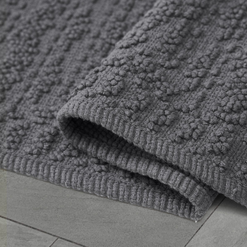 French Connection Nellore Fringe Machine Washable Cotton Bath Rug, 28" L x 17" W, Charcoal