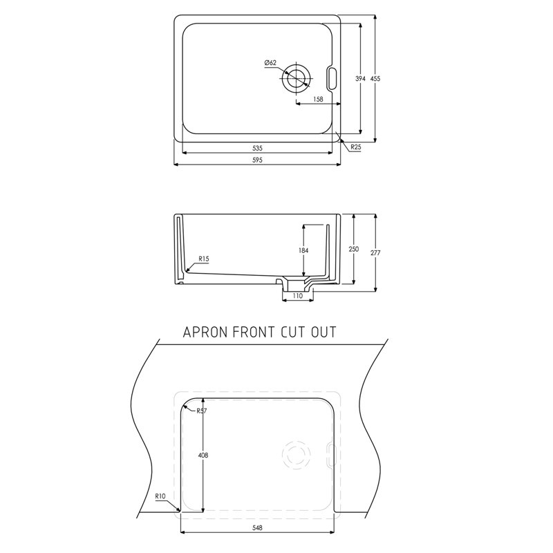 Abode Designs 455mm W Single Bowl Ceramic Kitchen Sink