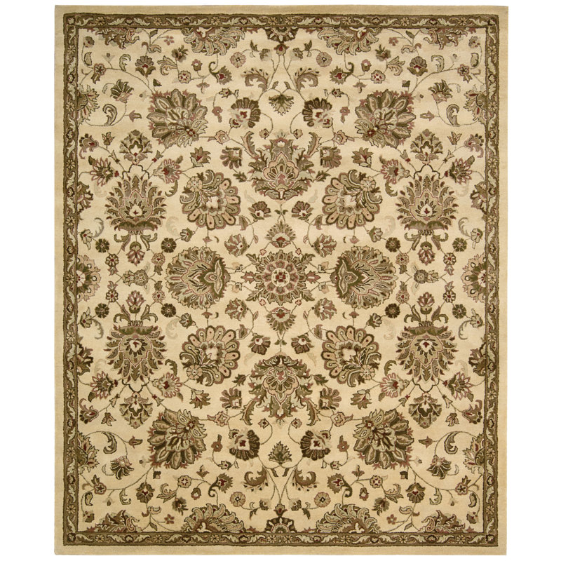Tapis ivoire/brun en laine touffeté à la main oriental Delaware, Rectangle 7 pi 9 po x 9 pi 9 po