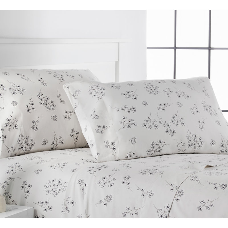 Sweet Florals Collection Floral Sheet Set, Lunar Gray, Queen Sheet Set