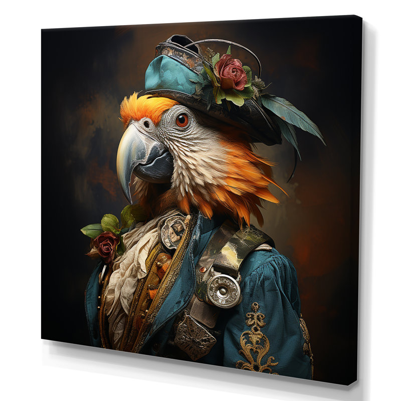 Décoration murale Pirates Parrot plume buccaneer I - Pirate, Toile tendue, H 16 po x l 16 po x P 1 po
