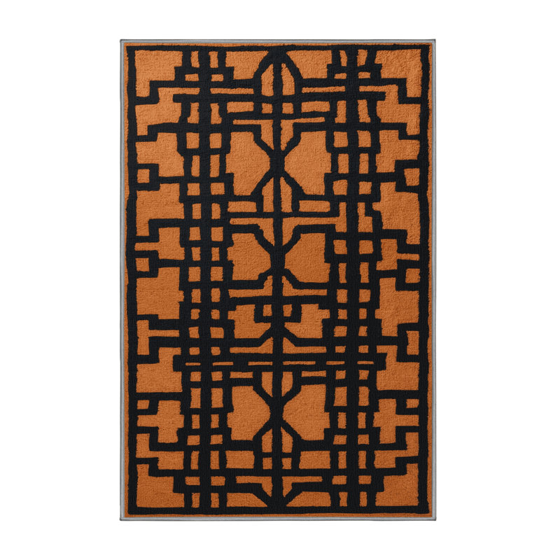 Tapis gris en treillis lavable à la machine, Rectangulaire 3 pi x 5 pi