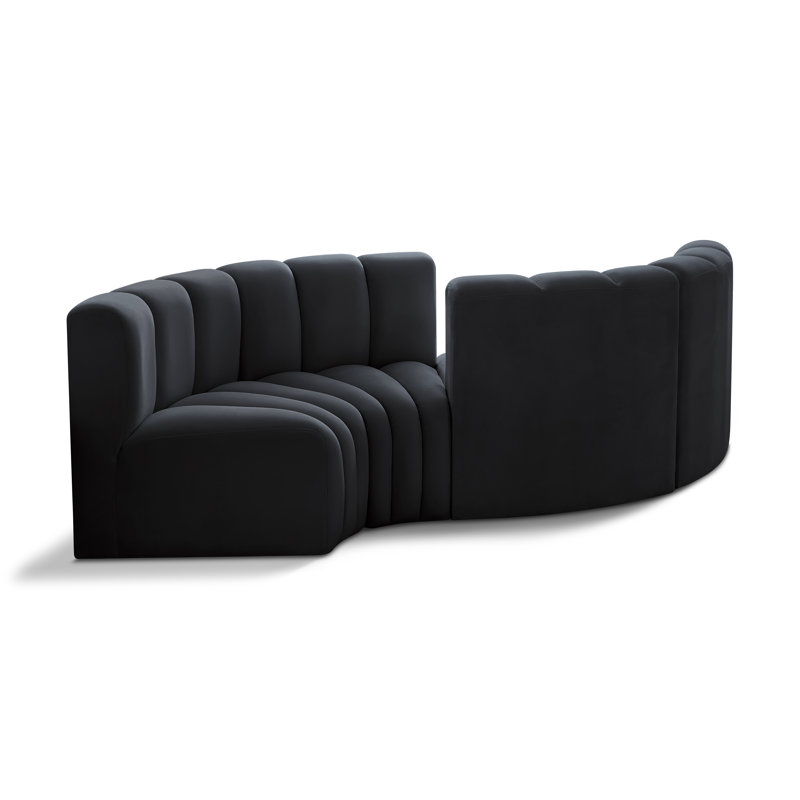 Iyra Upholstered Curved Sectional Reversible, Black Velvet