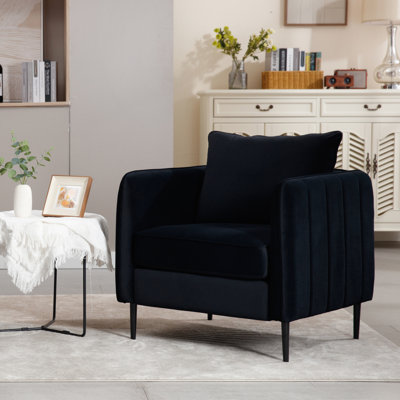 Confortable, velours, méridienne, pieds en métal en forme de L, coussin moelleux, lecture de salon, sensation luxueuse, fauteuil d'appoint moderne simple de bonne qualité en velours noir avec structure et tapis antidérapants pour la chambre à coucher