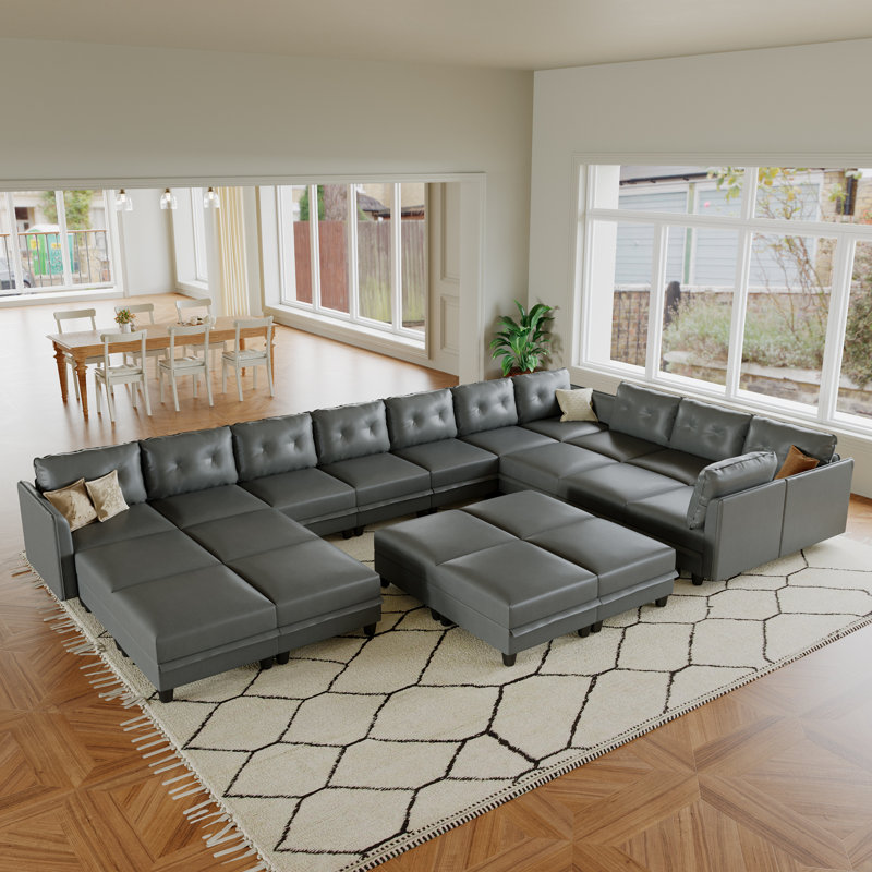 Zendajas Upholstered U-Shaped Sectional Reversible, Gray Faux Leather