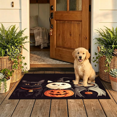  Non-Slip Indoor Outdoor Door Mat, 16"x24",costume cats pumpkin halloween