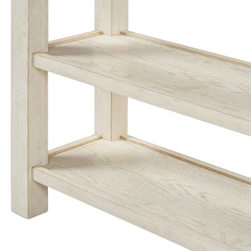 Retro Console Table With Drawer And Two Sturdy Shelves For Entryway, Living Room, Grey Wash