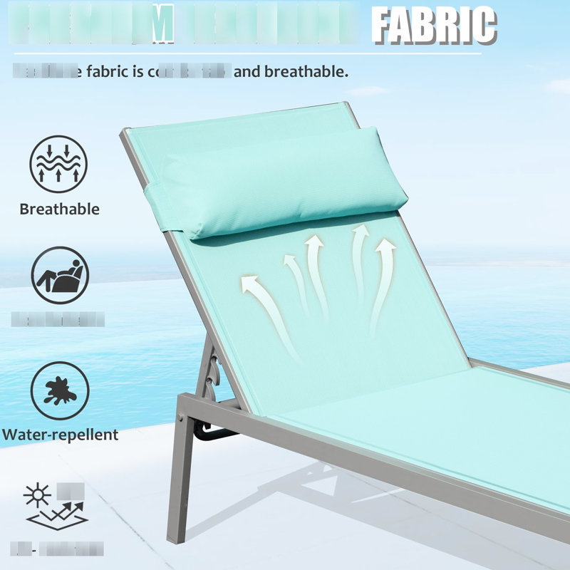 Chaise longue de patio, 3 pièces, bleu lac. Chaises de billard en aluminium avec table d'appoint. Fauteuil inclinable d'extérieur réglable. Cadre. Matériau. 5 positions de réglage. . Espace empilable pour la plage, la cour,