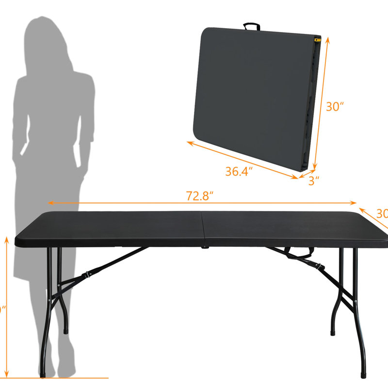 Portable Plastic Table For Parties - 6ft, Waterproof, Black Folding Outdoor Adventures High Load Capacity,, Black