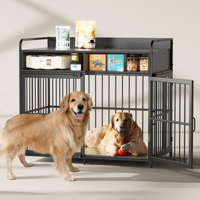 Large Furniture Dog Crate, Dog Kennel Indoor, Wood Dog Cage Table With Drawers Storage, Heavy Duty Dog Crate, Jaula Para Perros, Sturdy Metal, 40.5" L×23.6" W×35.4" H