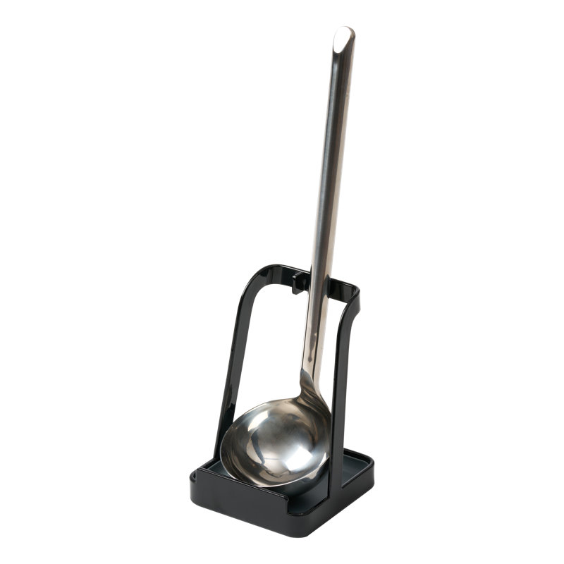 Compact Black Plastic Kitchen Utensil and Lid Stand
