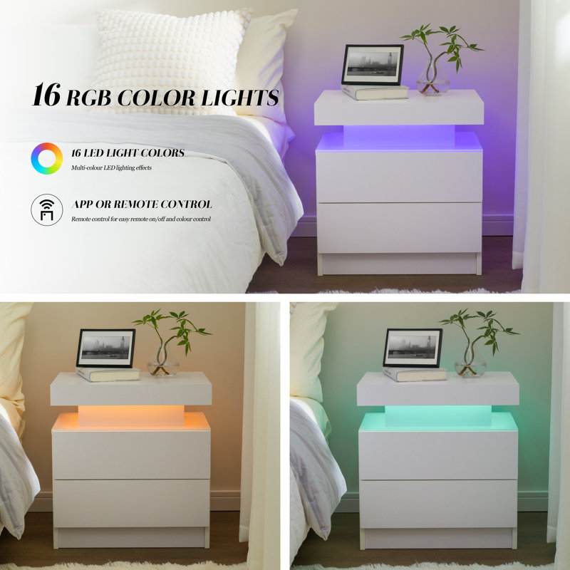 LED Nightstand with Drawers (Set of 2)