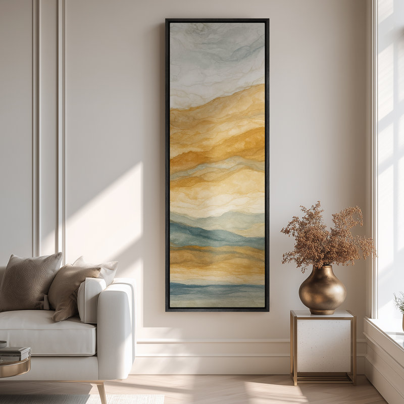 Grande toile murale encadrée - Reproduction de paysage abstrait montagnes jaunes - 60 po x 20 po, H 60 po x l 20 po, Noir