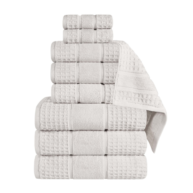 Ensemble de serviettes en coton gaufré Hisela Zero Twist, Pierre, Ensemble de serviettes 9 pièces