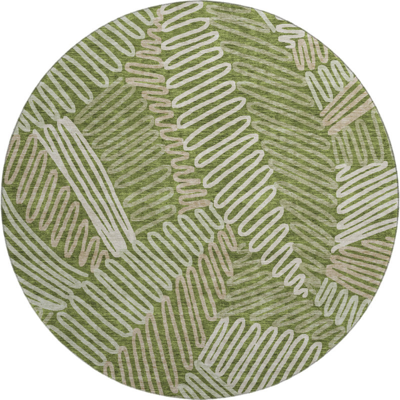 Premium Machine Washable Prisco Olive Rug, Round 8'
