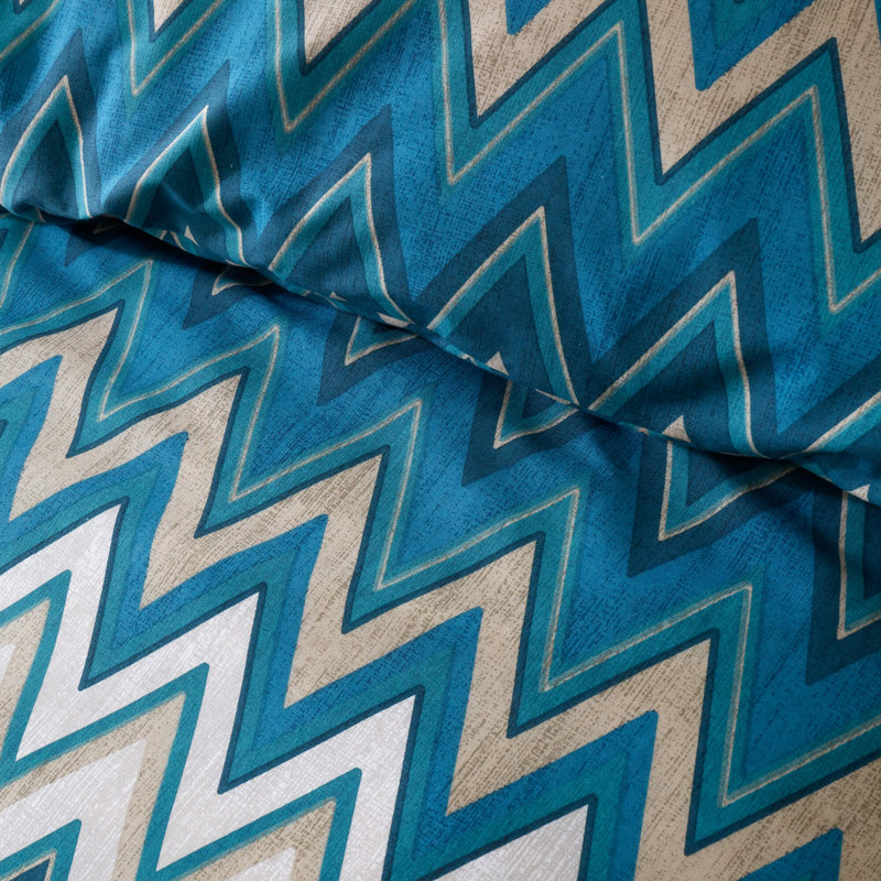 TYLER Cotton Blend Chevron Duvet Cover Set with Pillowcases Included, Blue, Single Duvet Cover + 1 Standard Pillowcase