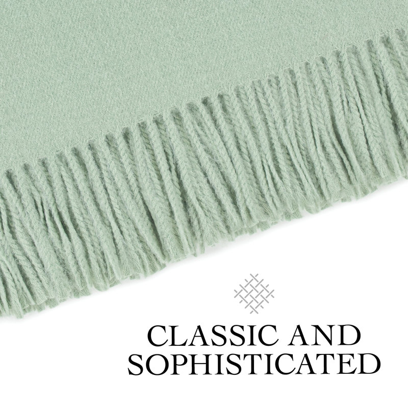 Green Wool Luxurious Fringe Throw Blanket