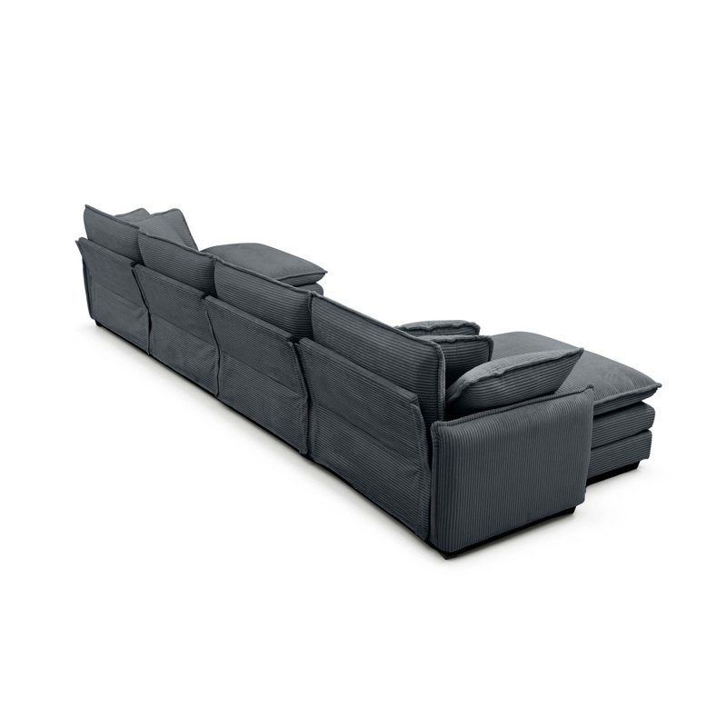 Canapé modulaire moderne en U, canapé modulaire 5 places avec 1 repose-pieds, chenille, Mousse grise
