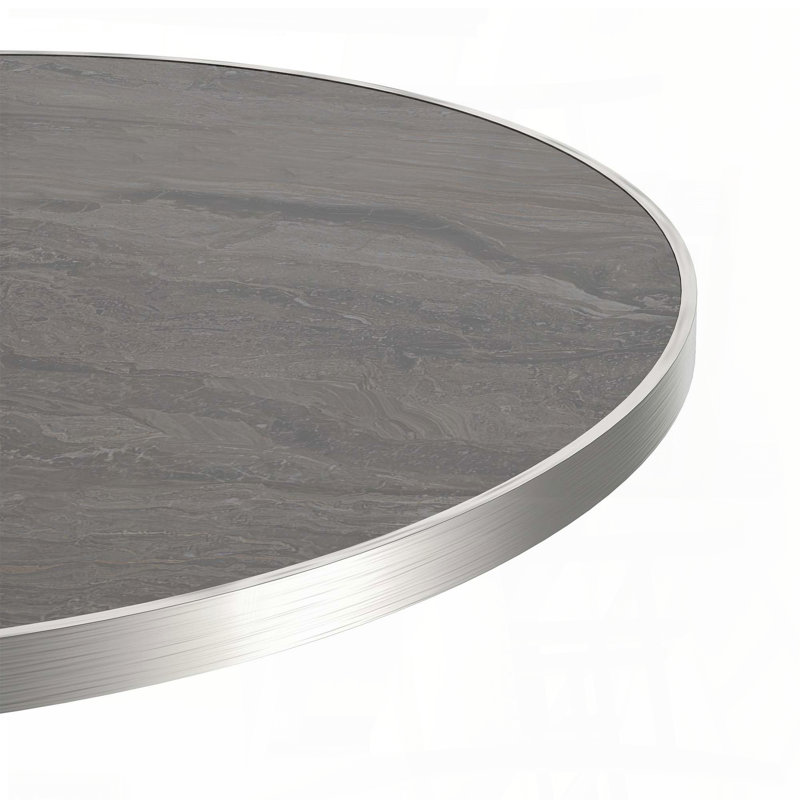 Table de salle à manger ronde en faux marbre avec pieds en titane doré (31,5 po), Gris/argent