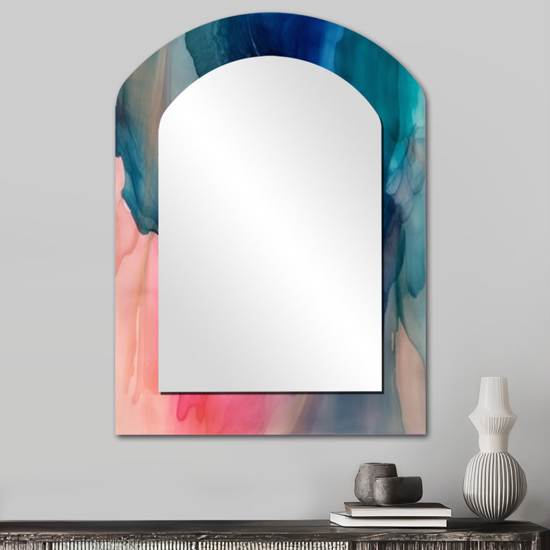 Blue and Pink Watercolor Mix - Blue Arch Wall Mirror Decor, 34 po x 25 po