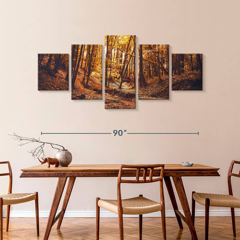 Forêt d'automne au soleil couchant, H 42 po x l 92 po