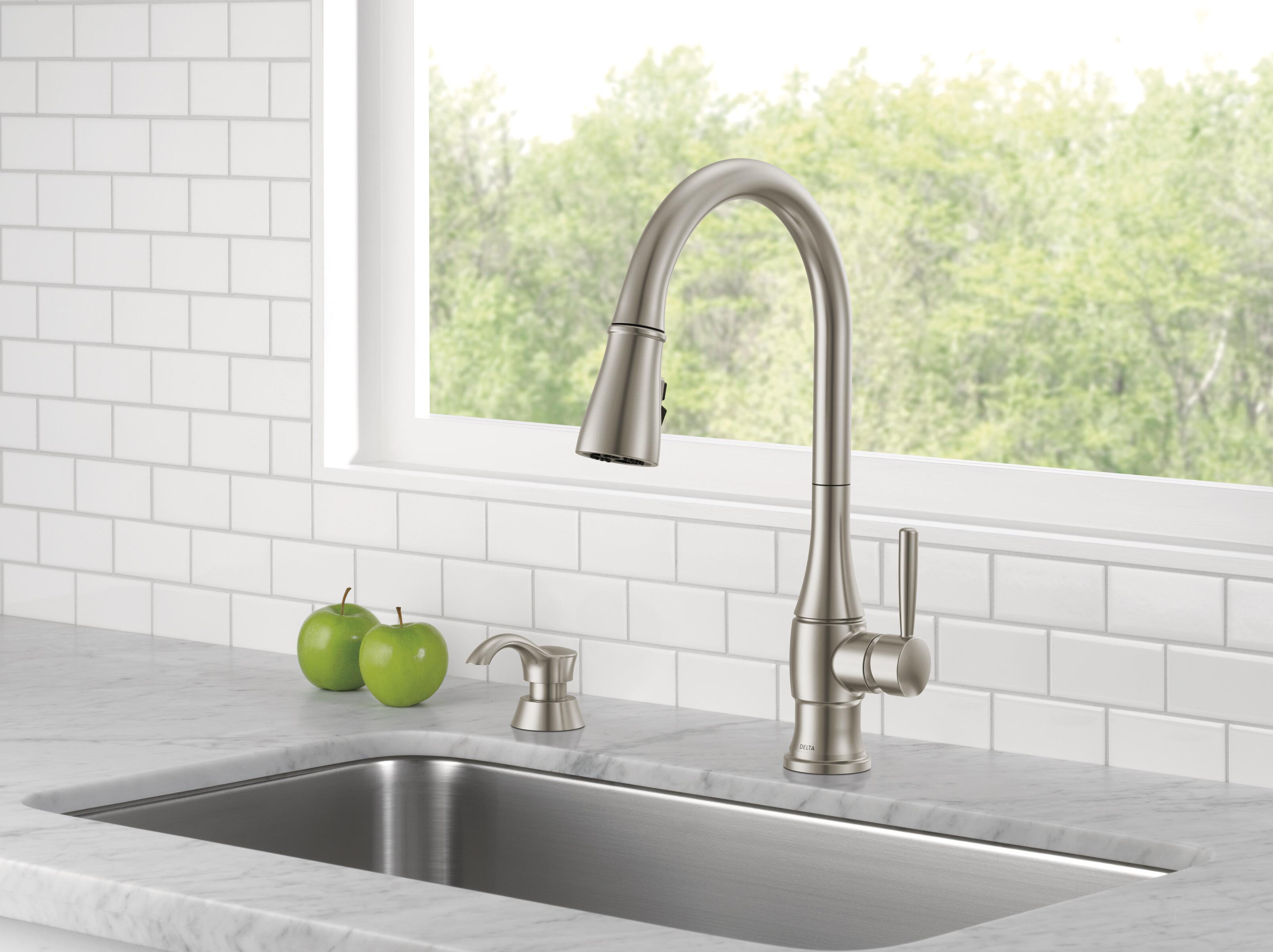 Delta Hazelwood Pull Down Sprayer Kitchen Sink Faucet with Matching Soap  Dispenser  Reviews Wayfair