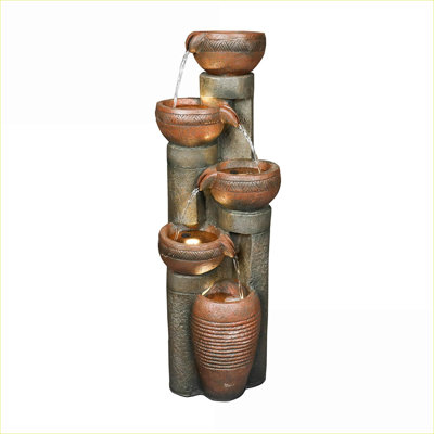 Fountains 5-Tier 39.7" Outdoor LED Garden Fountain for Patio Yard | Resin | Tiered Fountain
