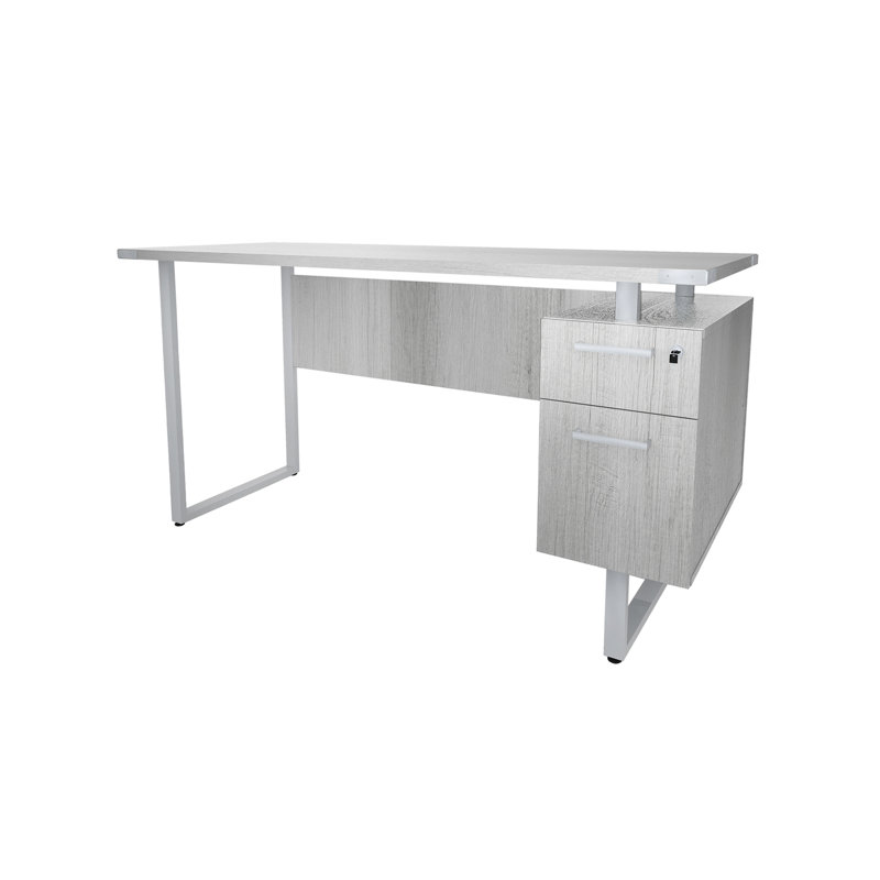 Mirella SOHO Desk With Built-In Pedestal, White , Right Hand Return