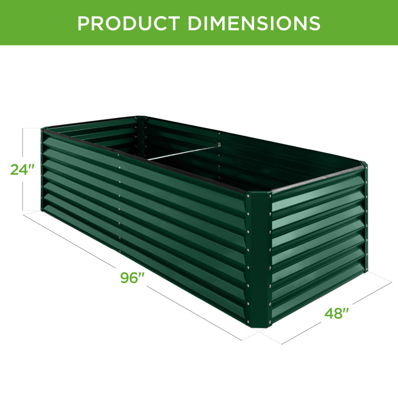 Boîte à fleurs surélevée en métal Rosonda, H 24 po x l 96 po x P 48 po, Vert