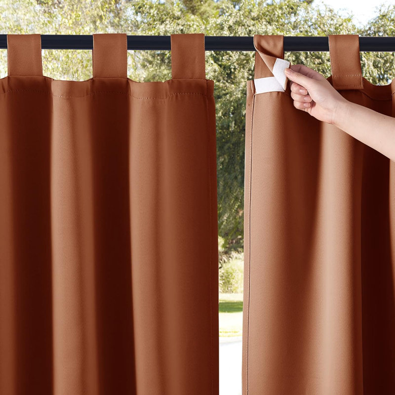2 Panels Outdoor Curtains for Patio Waterproof, Thermal Insulated Detachable Sticky Tab Top Room Darkening Great Vertical Drape Outdoor Divider for Pergola