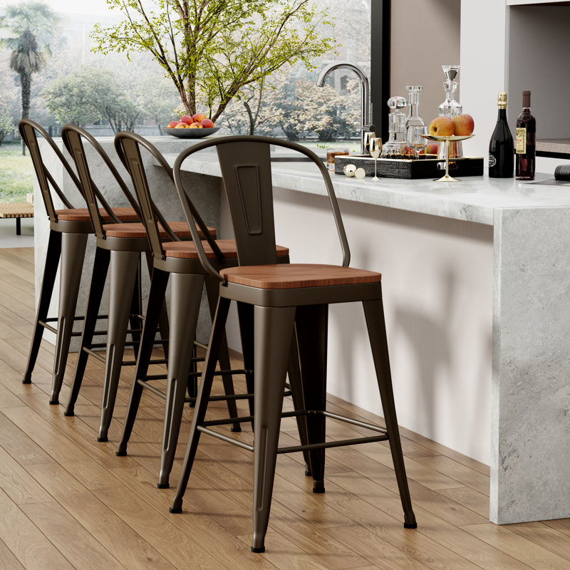 High Back Metal Counter And Bar Stools, Rusty, Counter Stool (24" Seat Height)