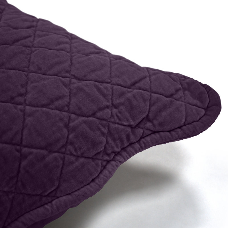Monterra Cotton Geometric Square Velvet Luxury Cushion Cushion, Aubergine