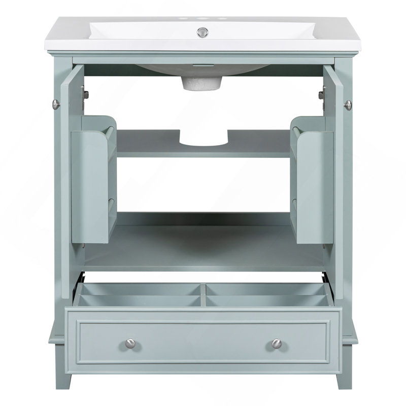 Ensemble de meuble-lavabo 30 po avec lavabo, armoire de salle de bain multifonctionnelle avec portes et tiroir, structure solide et panneau de fibres à densité moyenne