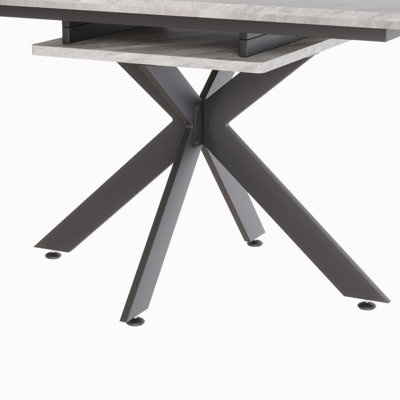 62.4" Extendable 78.15"Very large Grey Dining Table Modern Mid-Century Kitchen Table Set for Dining Room, party Table,Conference table,Black metal X s