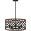 Lustre suspendu d'intérieur en noyer noir 5 lumières avec tambour en cage / entrecroisé