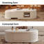 Table basse extensible blanche moderne avec rangement - Table de salon ovale luxueuse et légère (forme étirée / contractée de 47,24 po à 61 po)