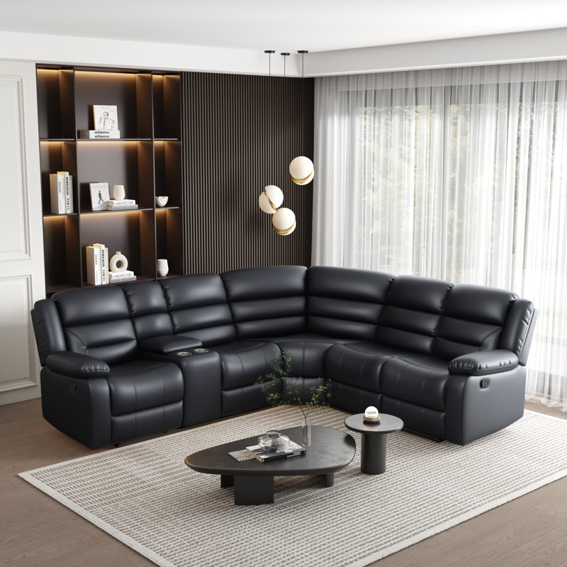 Canapé d'angle Idou 3 pièces inclinable manuellement, avec revêtement en cuir végétalien rembourré et design moderne