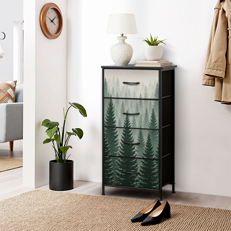 4 Drawer Dresser for Bedroom, Narrow Chest of Drawers, Wooden Top and Study Iron Frame 18"x37.5"-(WxH)