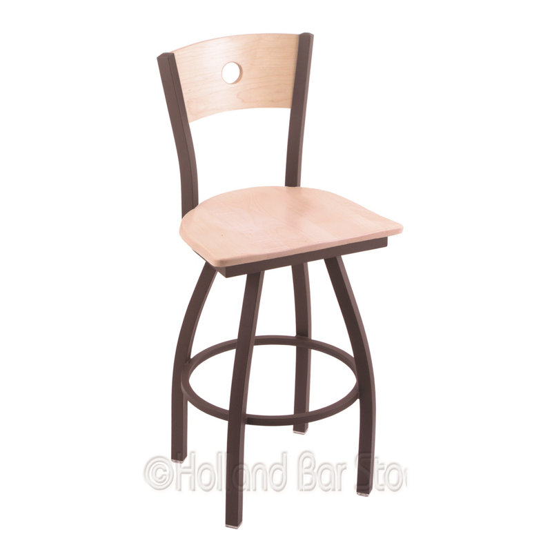 Tabouret pivotant Lareau, Tabouret de bar (siège d'une hauteur de 36 po), Nickel anodisé, Chêne Naturel