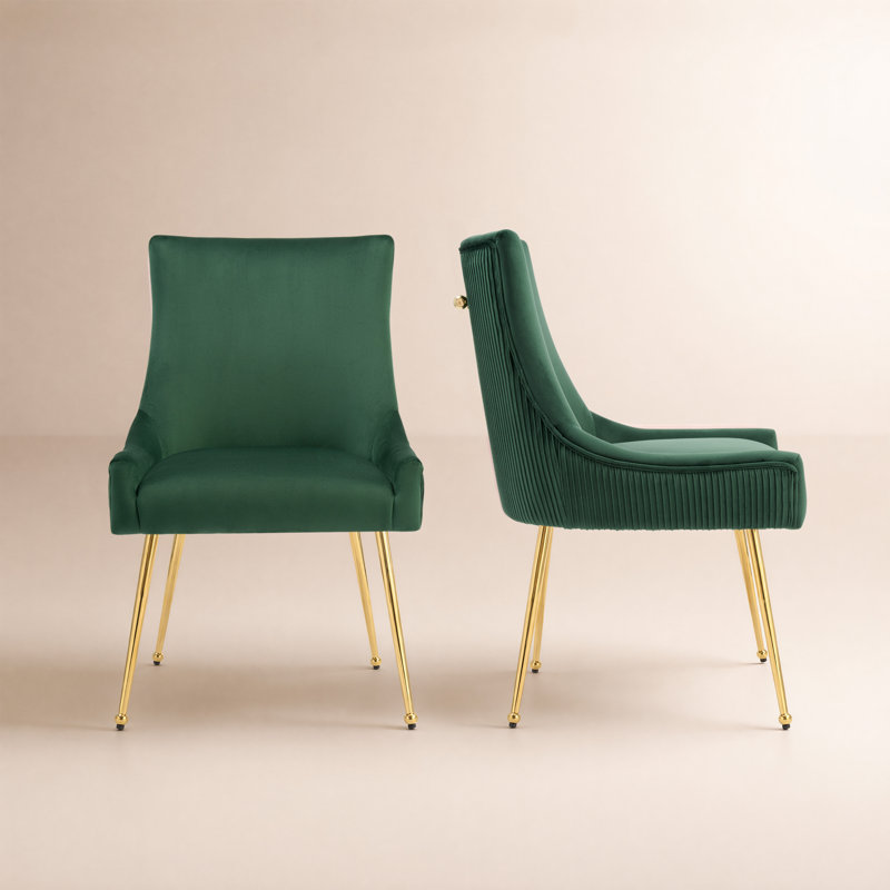 Velvet Upholstered Side Chair With Gold Legs , Green, Gold