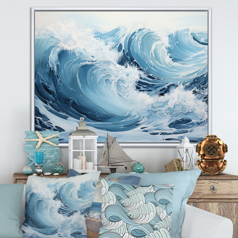 Minimalisme océan tempête sur toile, H 24 po x l 32 po x P 1 po, Cadre flottant blanc